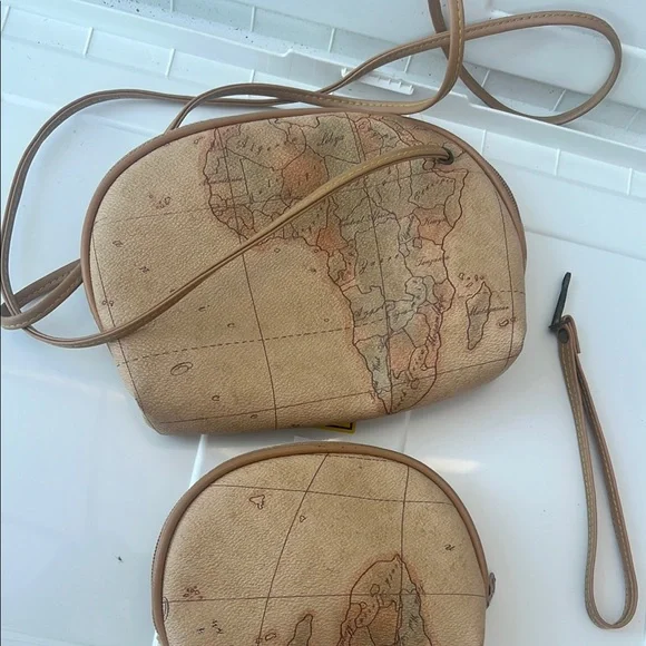 Vintage Map Print Tan Crossbody Bag - Picture 1 of 4